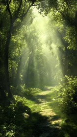 Sunlit Forest Path Through Canopy Tunnel
