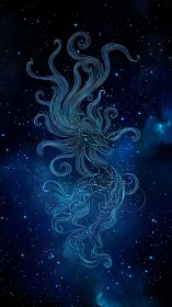 Starlit Celestial Dragon Unfurls In Sapphire Nebulae.