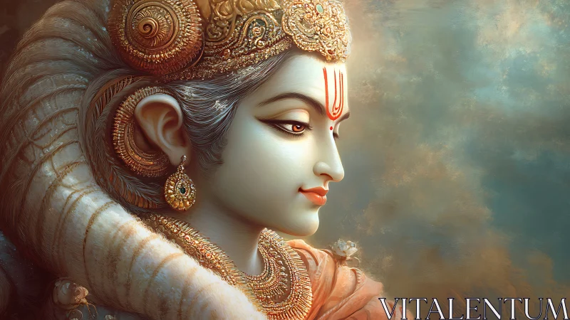 Divine profile portrait in ornate mythic digital painting style.