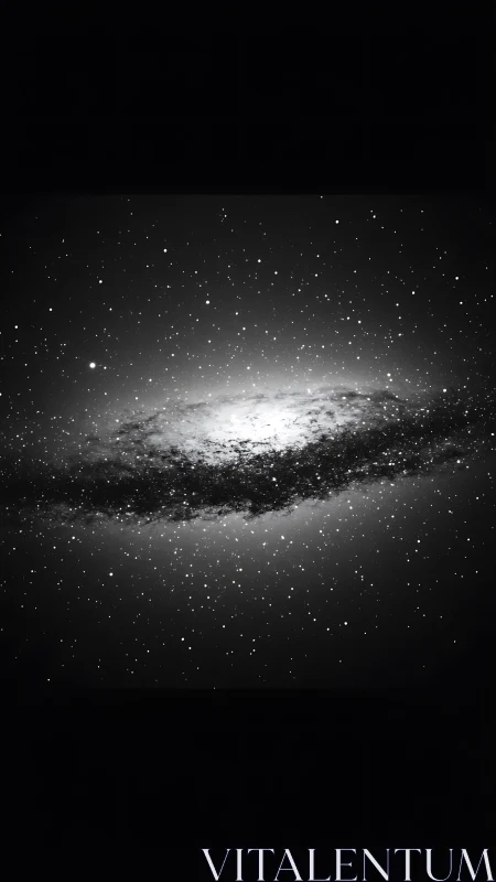 Monochrome spiral galaxy rendered as high-contrast deep-space study