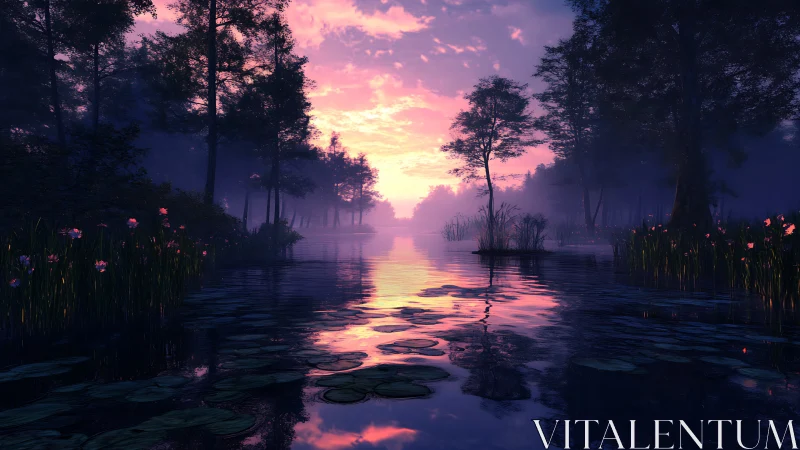 Soft dawn glow welcomes a tranquil forest lake into day