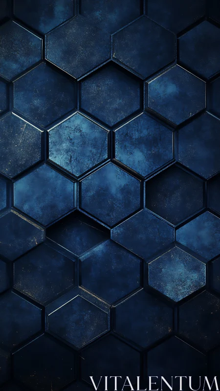 Dark blue hexagonal panels form a textured 3D surface