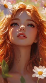 Sunlit redheaded portrait rendered in high-detail digital art