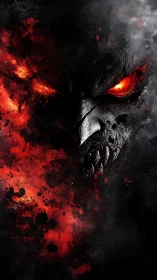 Infernal grin emerges from blood-red embers of darkness.