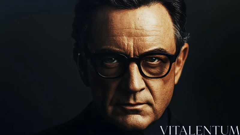 Intense older man portrait with dark minimalist backdrop.