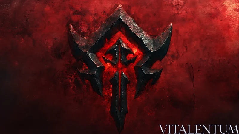 Metallic emblem on textured red background, centered view.