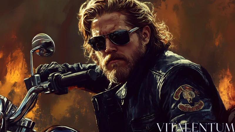 Fireline rider in black leather carving through embers.