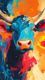 Vibrant multicolor bull portrait in expressive brush strokes.