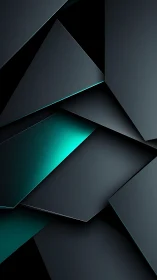 Layered dark geometric panels with teal light accents.