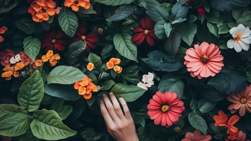 Floral Still Life with Hands: Layered Botanical Composition.