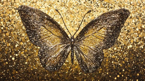 Golden glitter butterfly with high-contrast particulate bokeh field