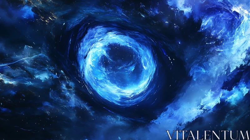 Blue cosmic vortex swirling in deep space void. Period.