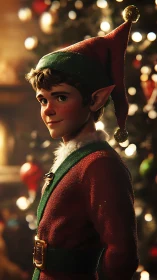 Christmas elf portrait rendered in warm cinematic lighting