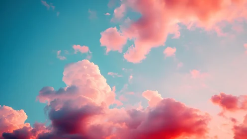 Cotton-candy clouds drift across a neon-swept sunset sky.