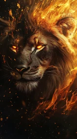 Fiery lion portrait merges realistic fur with erupting flames