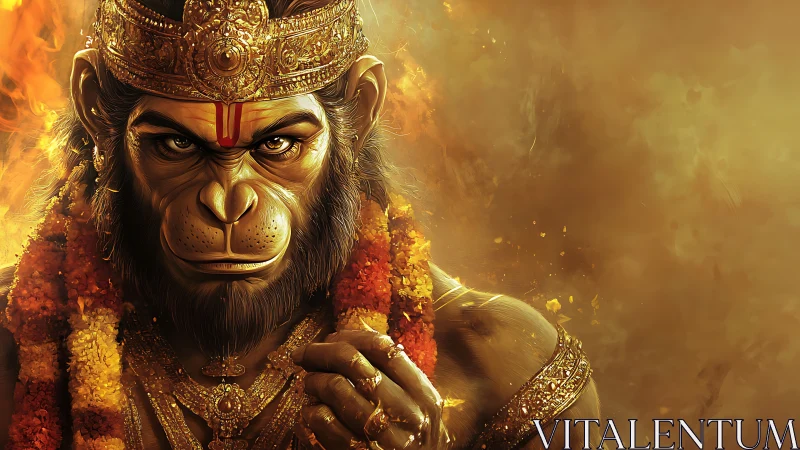 Hanuman warrior portrait with blazing golden divine aura