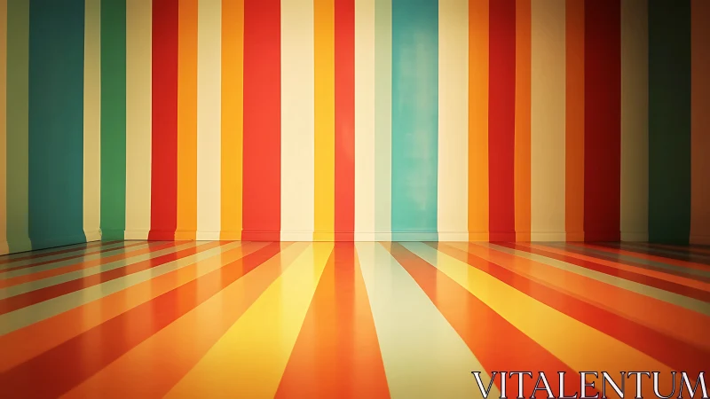 Room shows vertical and horizontal multicolor striped bands