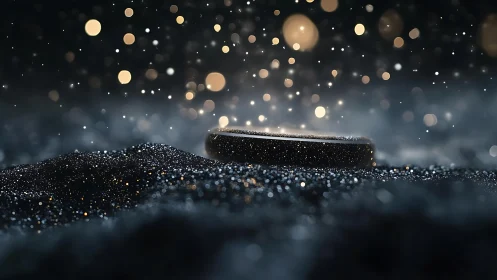 Metallic ring lies on granular surface under defocused lights