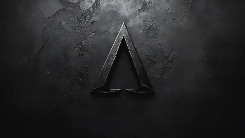 Metallic triangular emblem on textured dark surface.