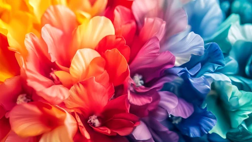 Rainbow Gradient Floral Arrangement With Blurred Petals.