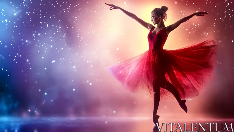 Ballet dancer in red tulle captured against bokeh gradient backdrop