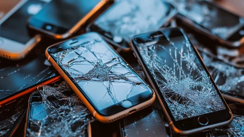 Shard-stressed smartphone array with fractured glass topology.