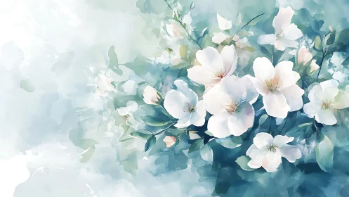 Soft Focus Botanical Study: Watercolor White Blossoms.