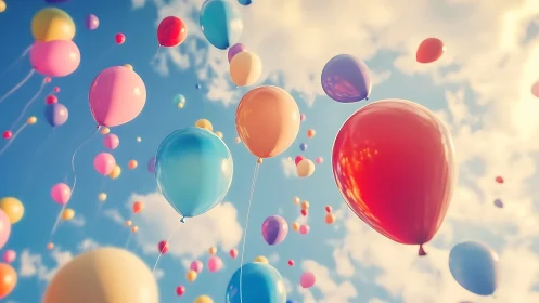 Colorful Balloons Dancing Through a Sunny Blue Sky.