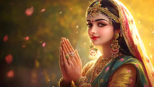 Elegant Indian Woman in Traditional Attire, Digital Art Portrait.