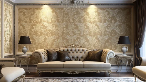 Elegant golden living room invites calm, refined conversation