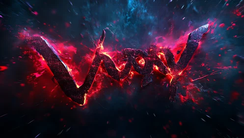 Molten red script logo in dark fragmented energy field.