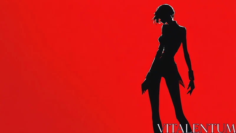 Silhouetted femme figure against bold red minimalism.