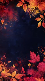 Deep navy background framed by warm autumn foliage.