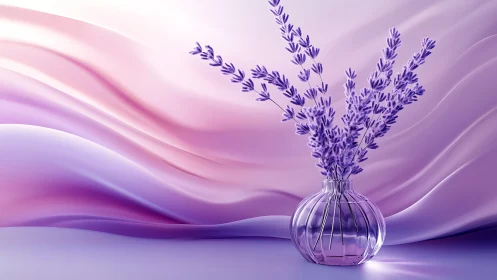 Soft lavender bouquet rests gently in glowing pastel light