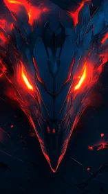 Digital painting of infernal dragon mask in molten symmetry.