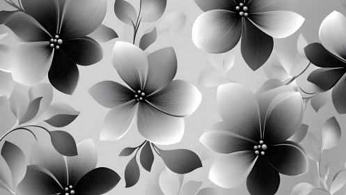 Elegant Black and White Floral Design with Gradient Petals.
