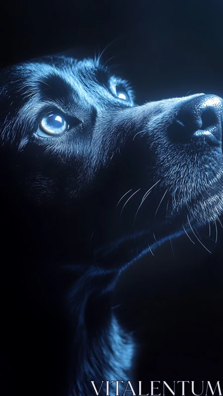 Soft moonlit gaze of a hopeful black dog at night.