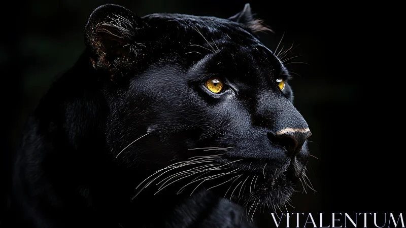 Black Leopard Head Profile Against Dark Background