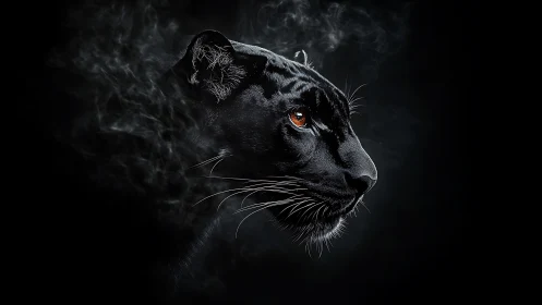 Black panther profile emerges from swirling dark smoke
