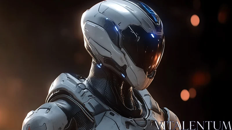 Calm spacefaring android waiting in a field of quiet stars.