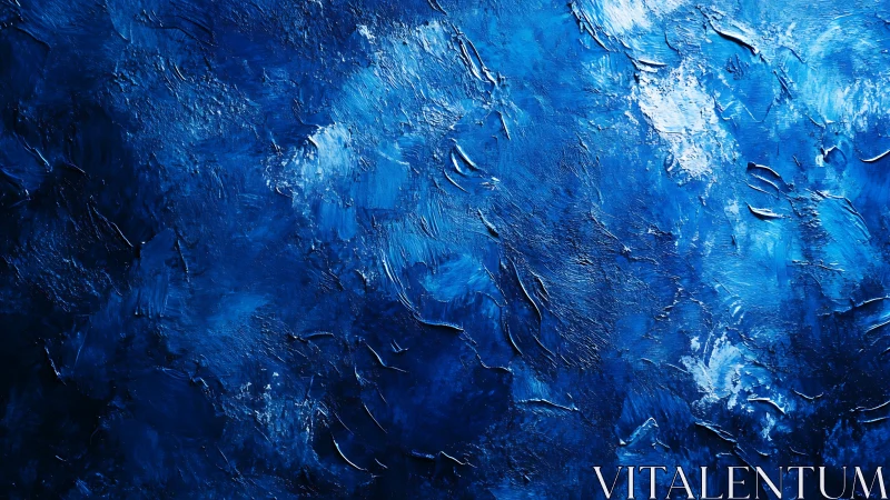 Textured blue abstract paint surface shows thick strokes