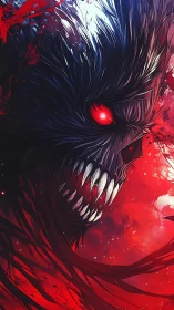Demonic wolf scream over blood-red abstract void.