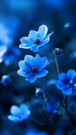 Luminous Blue Cosmos: Delicate Petals Suspended in Twilight.