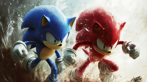 3D hedgehog duo sprint through explosive water effects.
