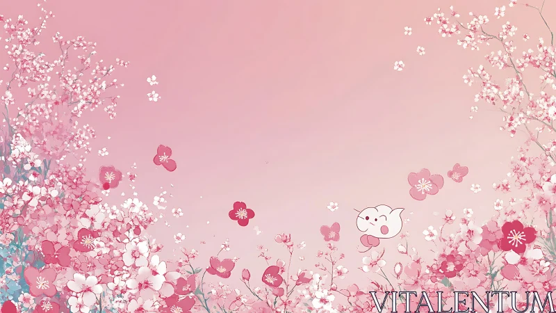 Petal-bright giggles drift through a blushing spring sky