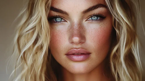 Sunlit freckled gaze with storm-bright ocean eyes poised.