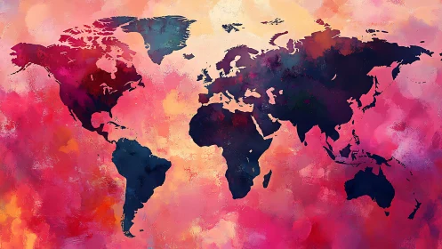 Vibrant abstract world map silhouette in saturated gradients