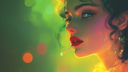 Digital portrait depicts side profile of woman with lollipop