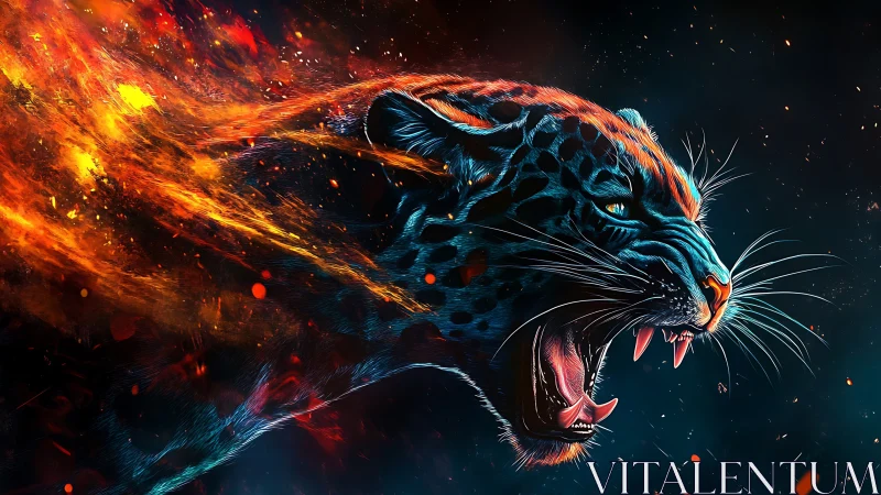 Roaring Tiger Engulfed in Cosmic Fire.