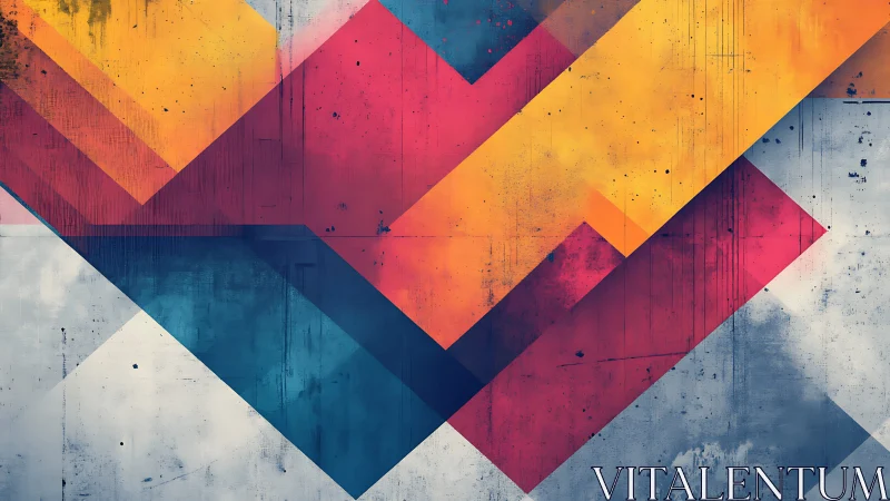 Geometric overlapping chevrons in textured abstract composition.